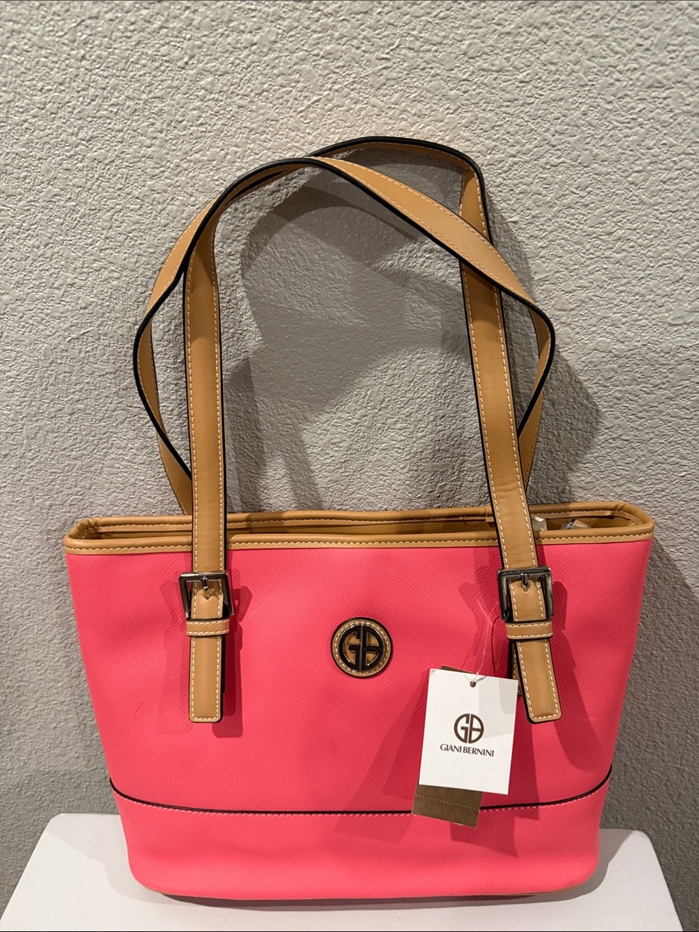 Giani Bernini NWT Coral Pink Tote with Tan Straps